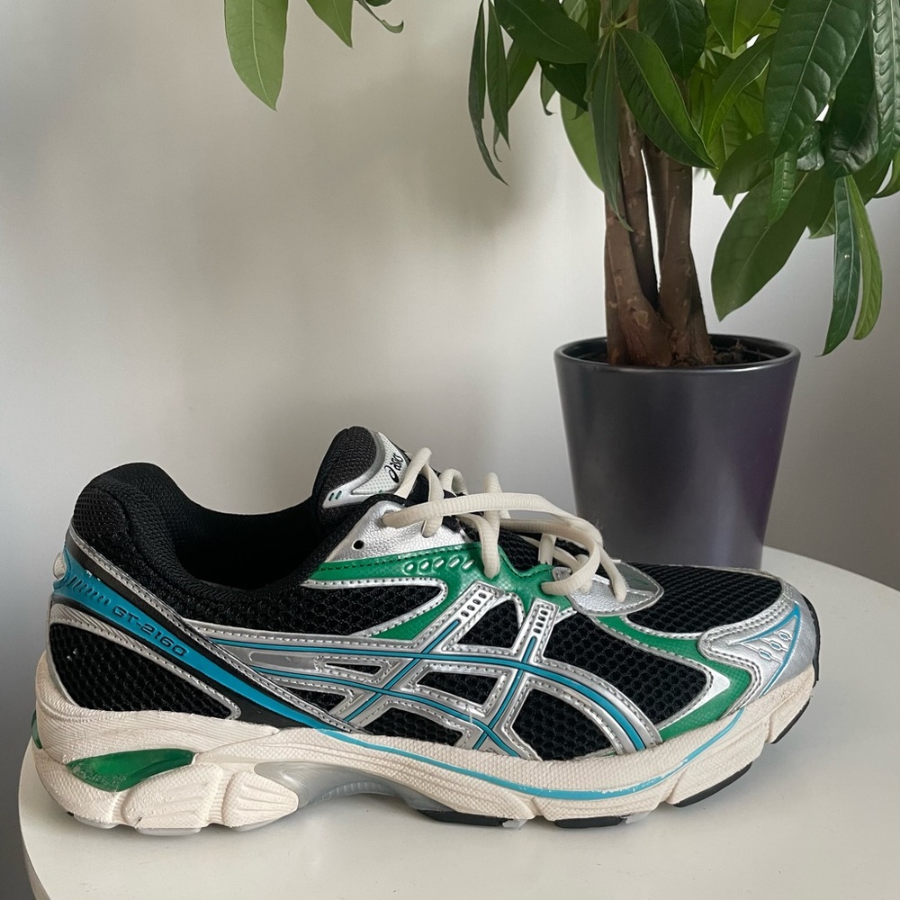Men Size 9 ASICS GT-2160 Black Morpho Green Blue Running Shoes